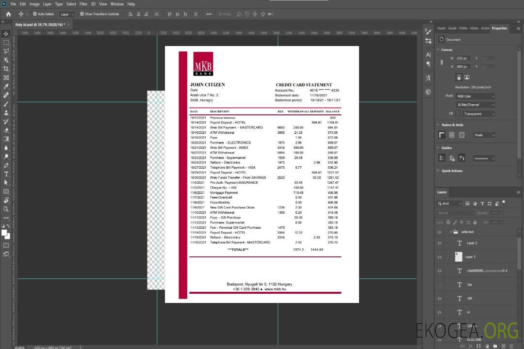 Relevé bancaire MKB Hongrie, modèle facile à remplir au format de fichier .xls et .pdf template